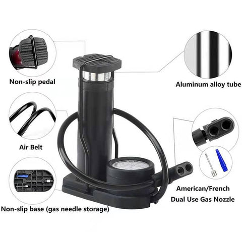 XiX Bicycle Pump Foot Pumps with Precision Pressure Gauge 11 Bar/160 PSI for All Valves SV AV DV, Mini Portable Air Pump Floor Pump with Adapter for Car, Balls, Toys, Mattresses, Swimming Tyres bike part