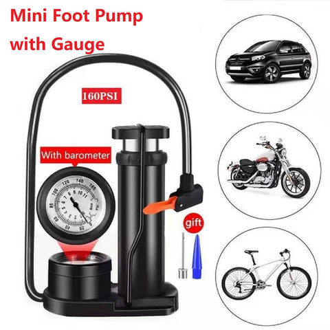 XiX Bicycle Pump Foot Pumps with Precision Pressure Gauge 11 Bar/160 PSI for All Valves SV AV DV, Mini Portable Air Pump Floor Pump with Adapter for Car, Balls, Toys, Mattresses, Swimming Tyres bike part