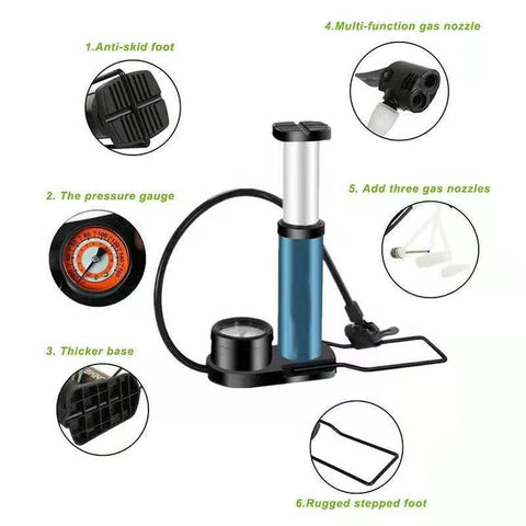 XiX Bicycle Pump Foot Pumps with Precision Pressure Gauge 11 Bar/160 PSI for All Valves SV AV DV, Mini Portable Air Pump Floor Pump with Adapter for Car, Balls, Toys, Mattresses, Swimming Tyres bike part